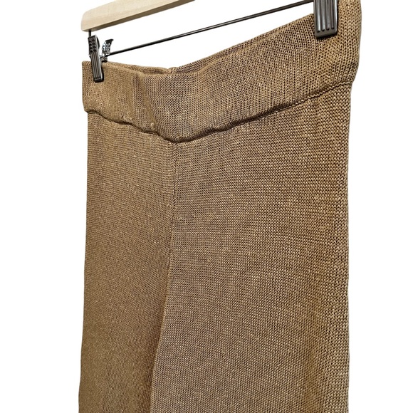 Zara Women's Open Knit Linen High Waisted Flared Ribbed Beige Pants Size Medium - Picture 8 of 9